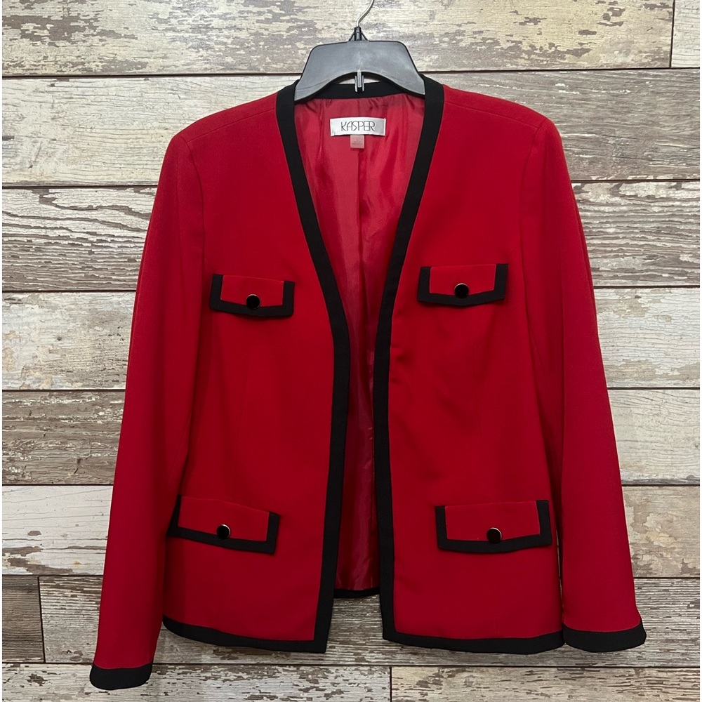 COPY - Kasper Red with Black Trim Dressy Jacket